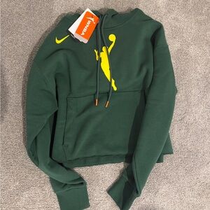 Nike Women's Forest Green Hoodie with Yellow Logo